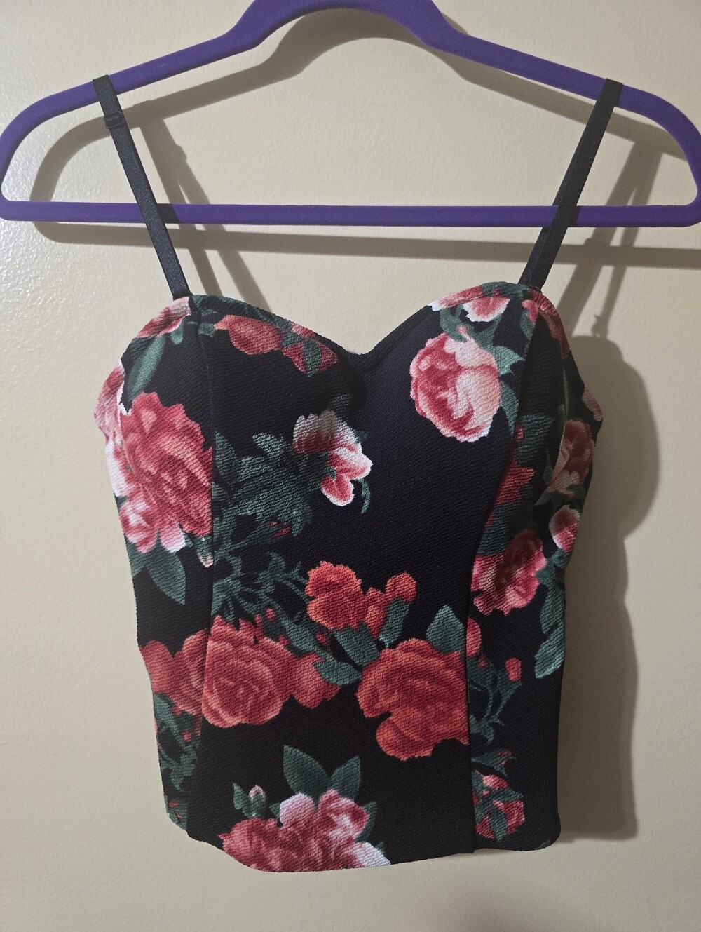 Guess Strapless Bustier Top in Black and Red Floral